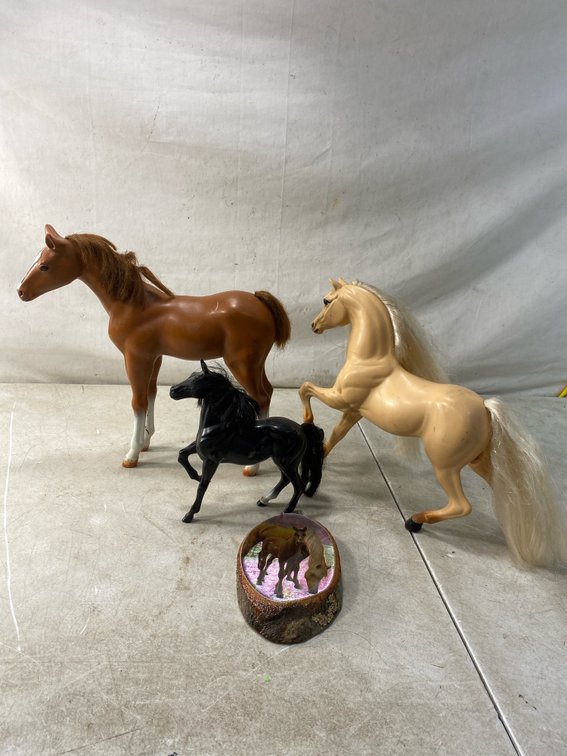 Horse Figurine and Wood Slice Decor