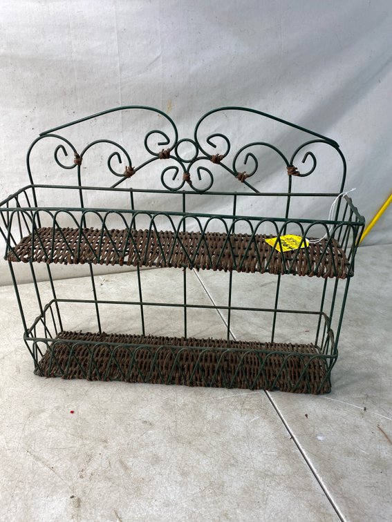 Wire and Wicker Two-Tier Wall Shelf