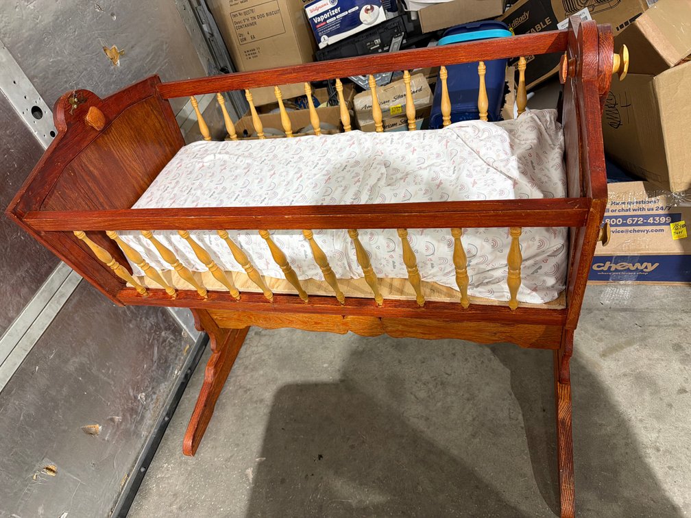 Wooden Swinging Baby Cradle on Stand