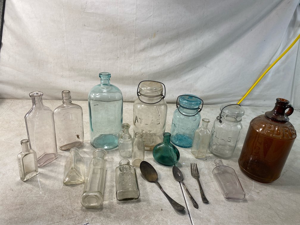 Glass Bottles, Canning Jars, and Flatware