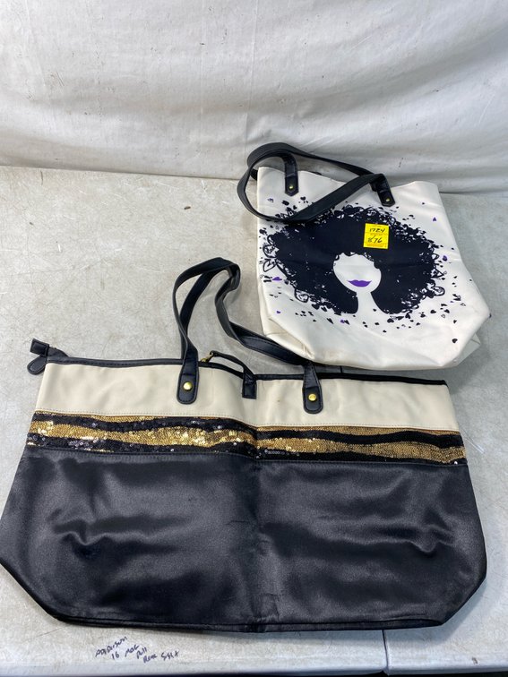 Canvas Graphic Print and Sequined Tote Bag