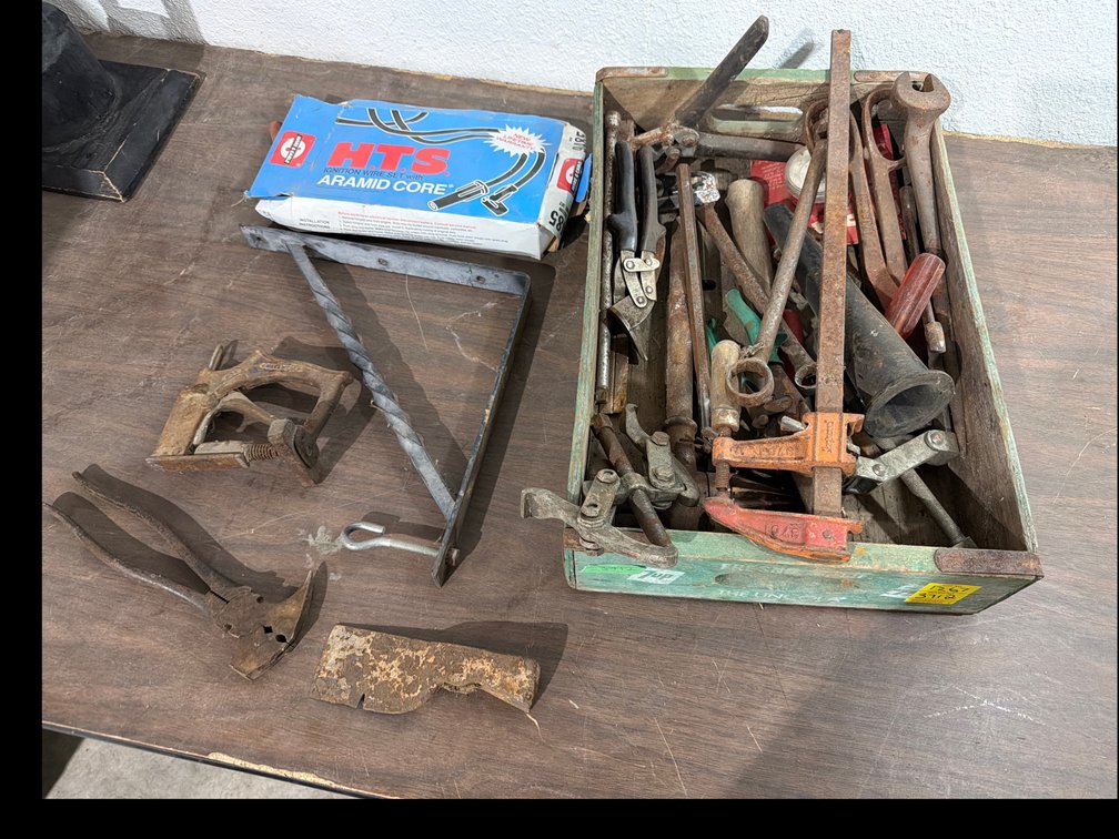 Hand Tool Grouping with 7 Up Wooden Crate