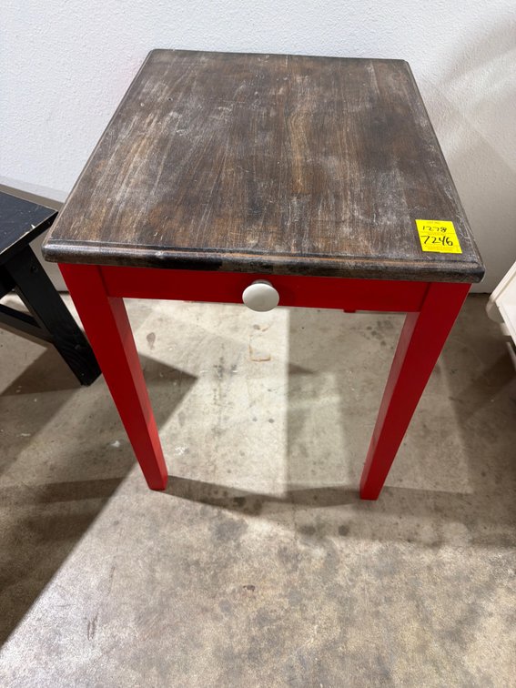 Red Wood Accent Table with Drawer