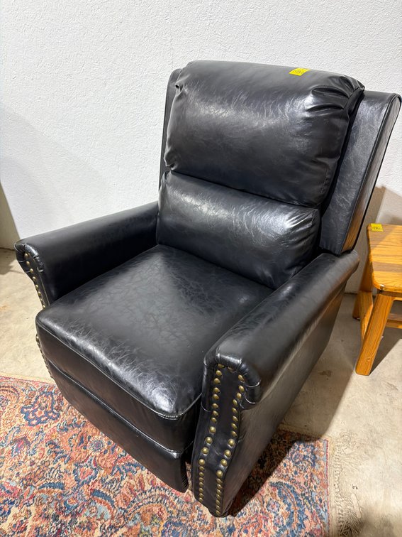 Black Faux Leather Recliner Armchair with Nailhead Trim
