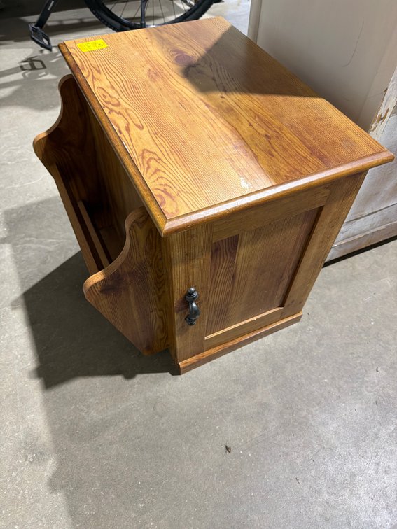 Wooden Side Table with Magazine Rack and Cabinet