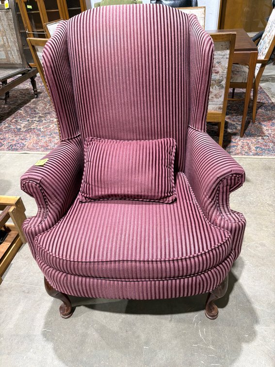 Striped Wingback Armchair with Lumbar Pillow