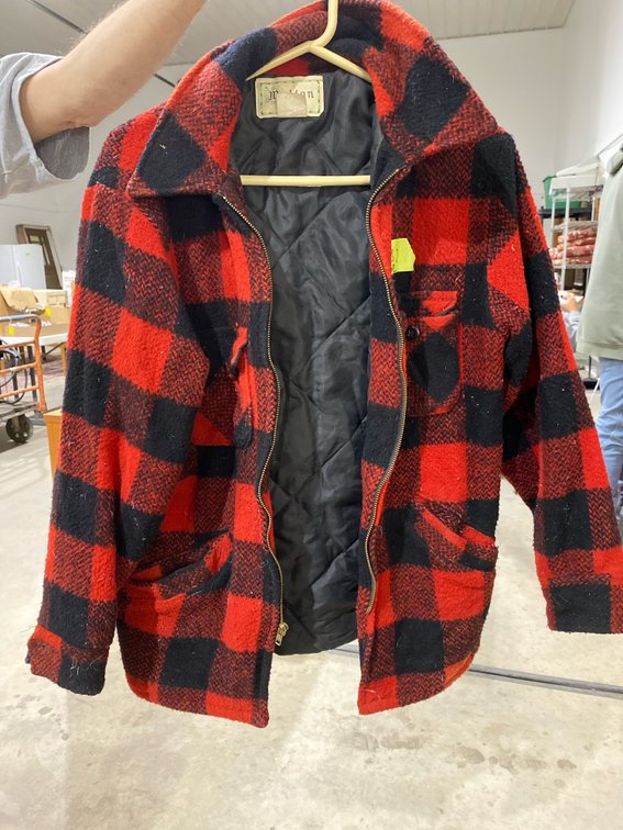 Melton Buffalo Plaid Zip-Front Jacket, Size Medium