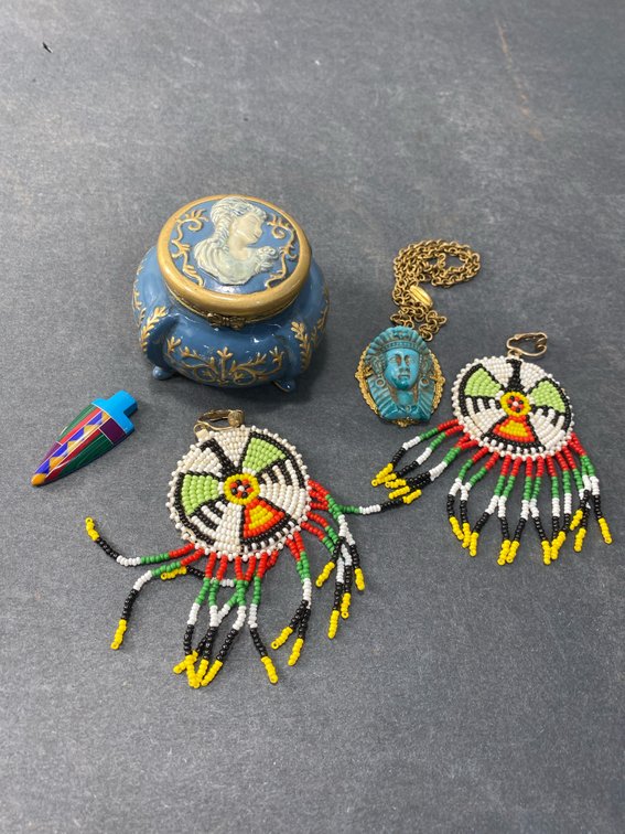 Porcelain Trinket Box and Jewelry