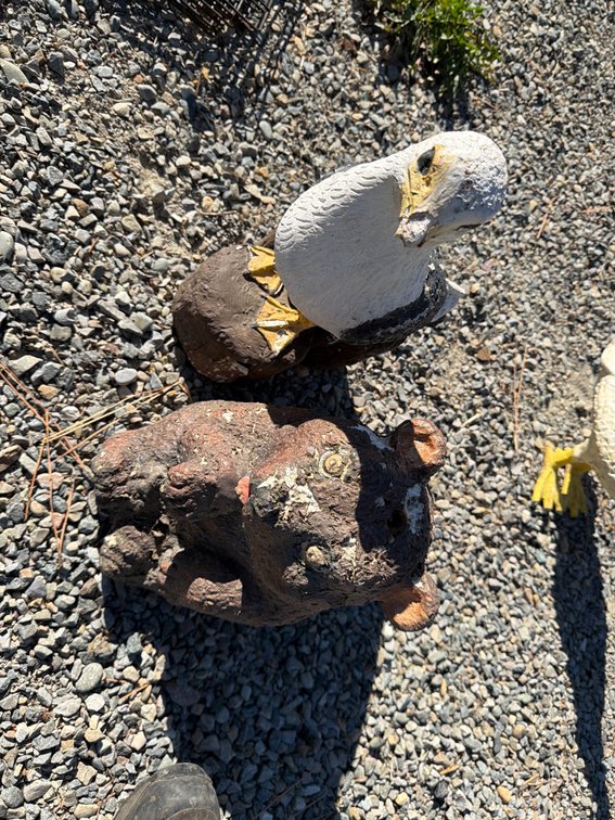 Cast Concrete Bird and Bear Garden Statuary
