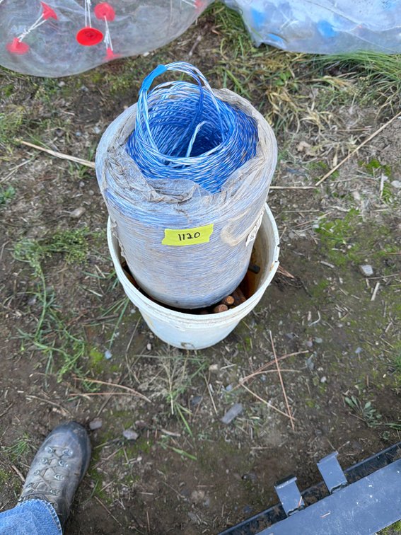 Synthetic Twine, Steel Anchor Bolt, and Bucket