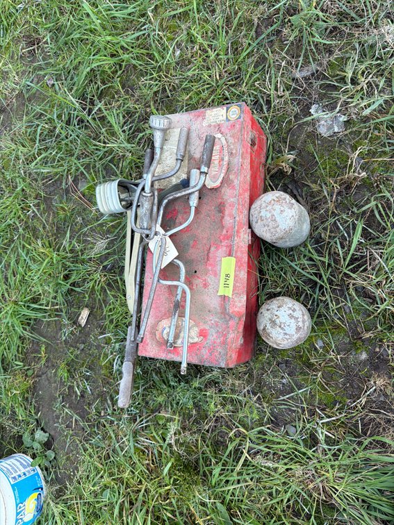 Metal Toolbox, Hand Tools, and Cylinder Caps
