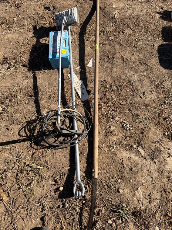 Earth Anchor, Floodlight, Cable, and Utility Tool