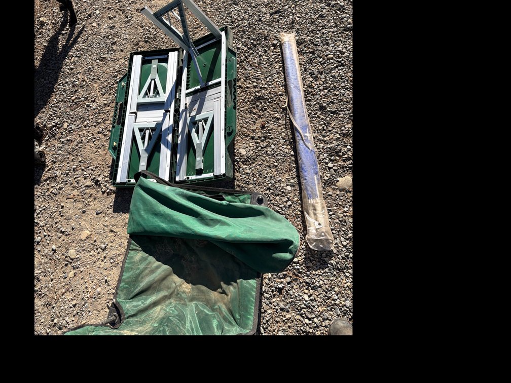 Folding Picnic Table, Umbrella, and Camp Chair