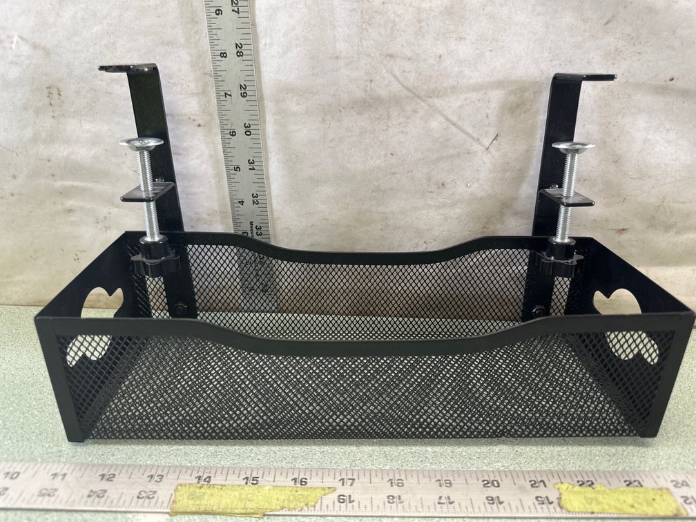 Black Mesh Clamp-On Under-Desk Cable Management Tray