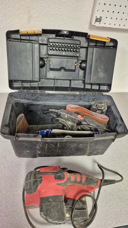 Corded Belt Sander, Electric Sander, and Toolbox