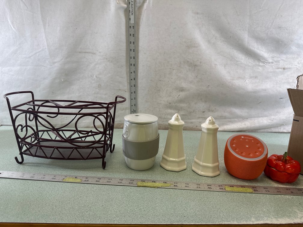 Wire Caddy, Hotmoon Sound Machine, and Ceramic Tableware