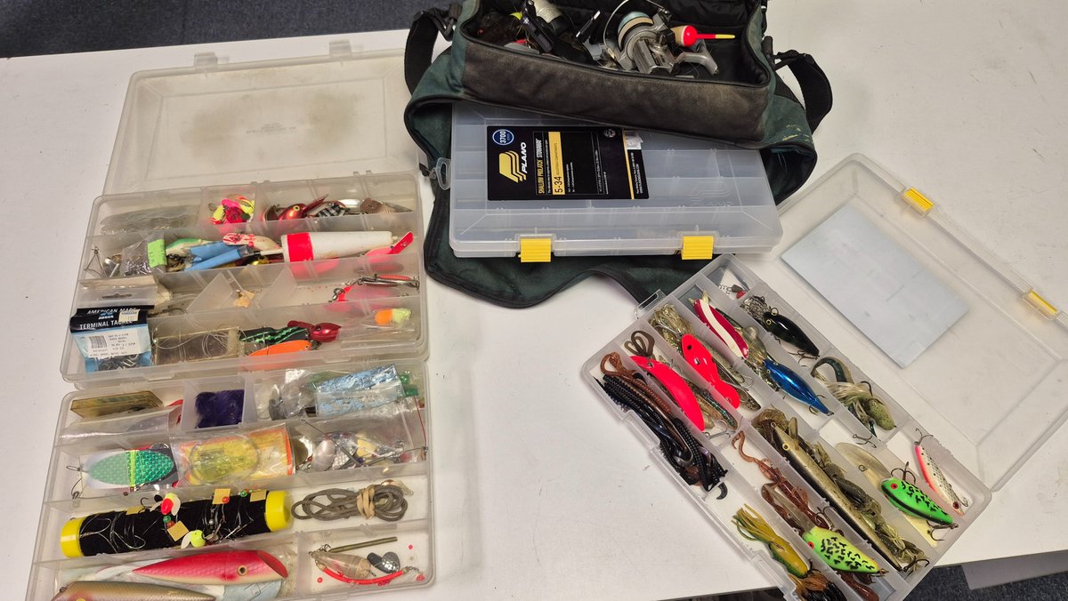 Fishing Tackle Bag, Spinning Reels, and Utility Boxes