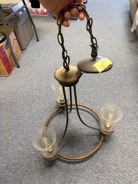 Bronze-Finish Three-Light Chandelier with Seeded Glass Shades