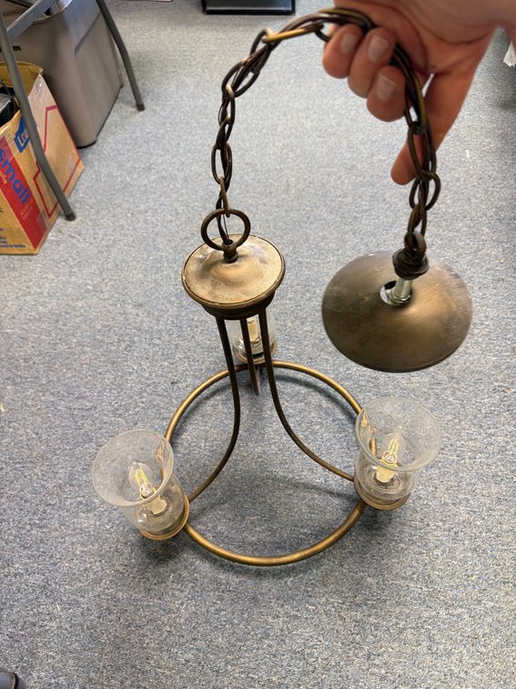 Brass-Tone 3-Light Chandelier with Glass Shades