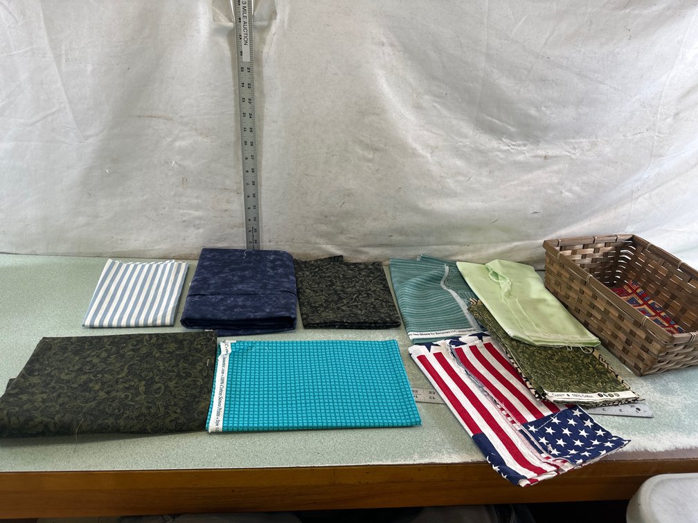 Cotton Fabric and Woven Wood Splint Basket