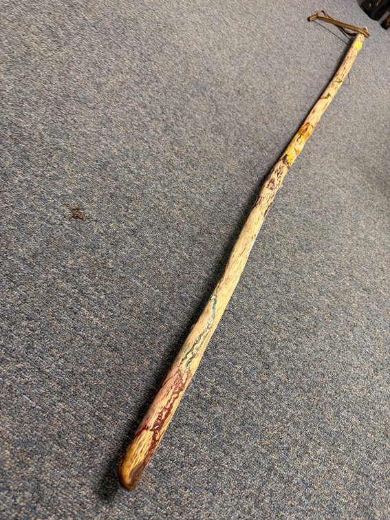 Natural Wood Walking Stick with Inlay and Leather Strap