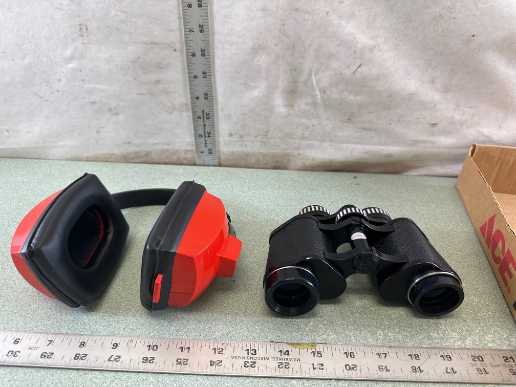 Binoculars and Hearing Protection Earmuffs