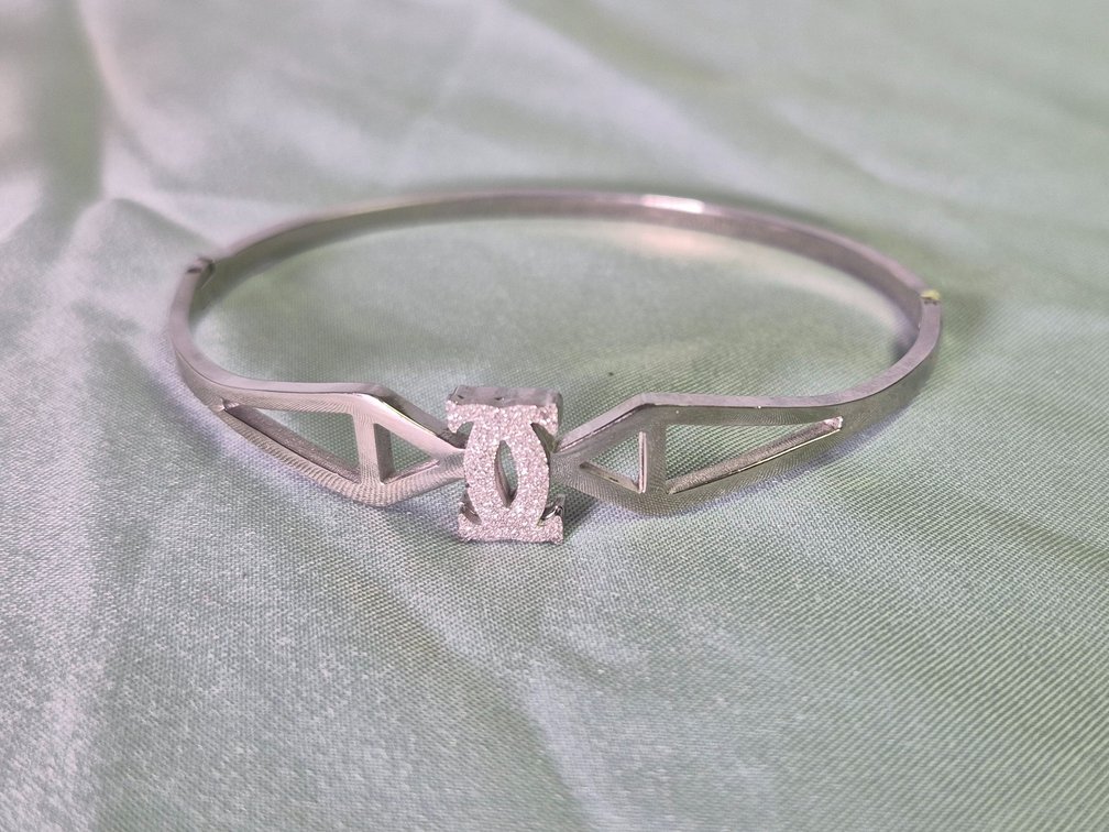 Silver-Tone Hinged Bangle Bracelet with Interlocking C
