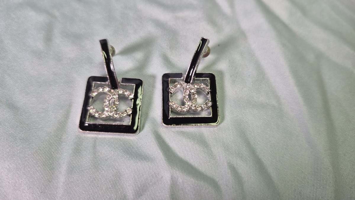 Silver-Tone Enamel and Rhinestone Drop Earrings