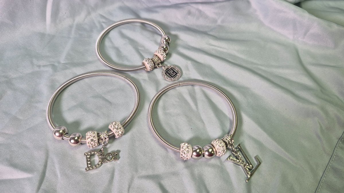Silver-Tone Beaded Charm Bangle Bracelet