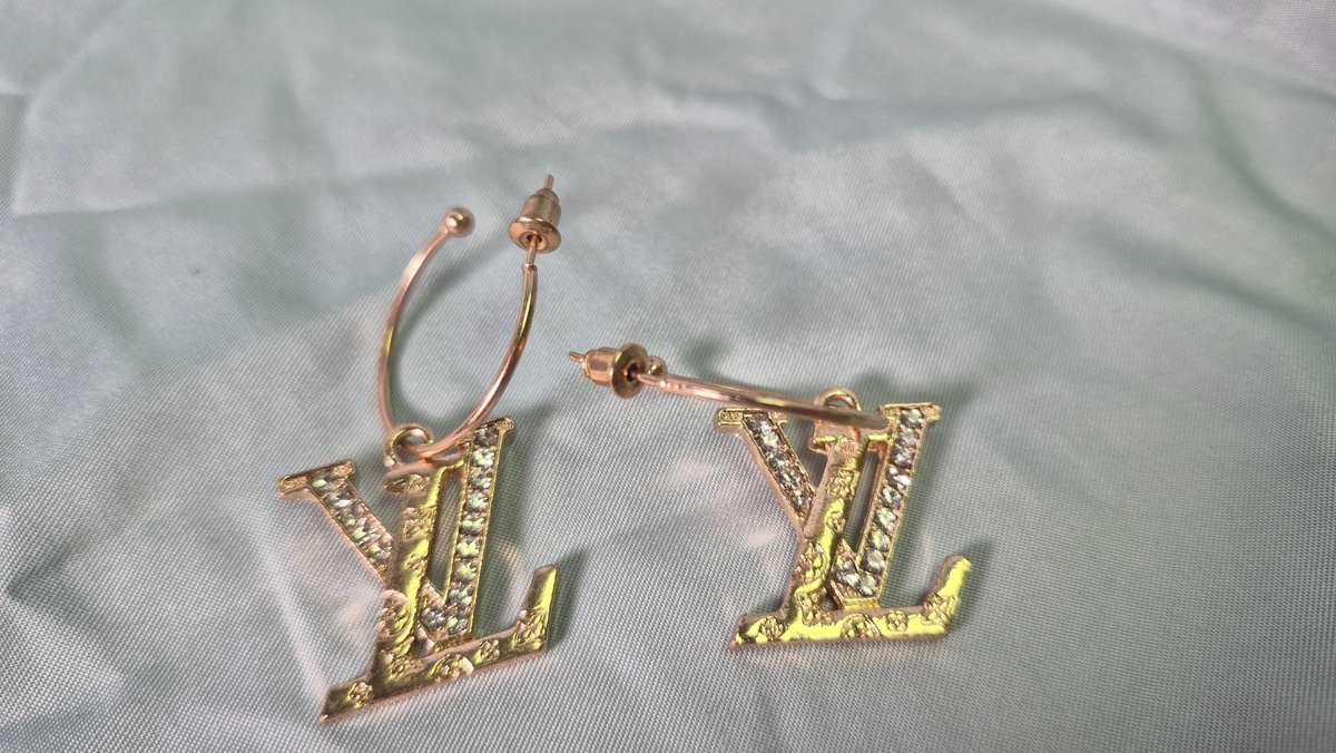 Rose Gold-Tone Monogram Drop Hoop Earrings