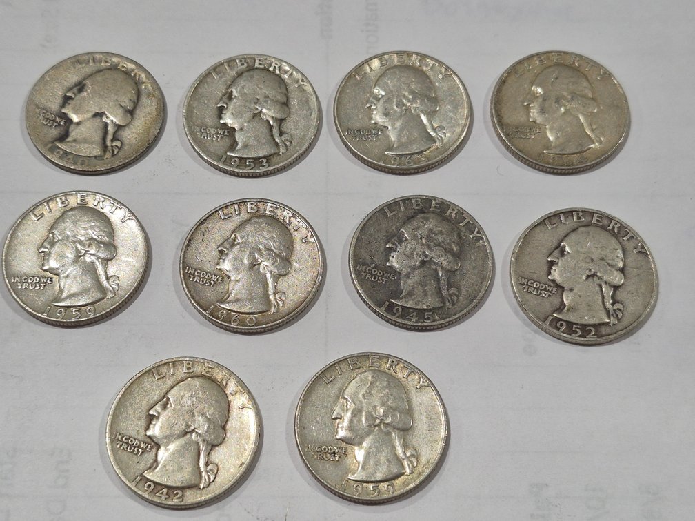 10 90% Silver Washington Quarters