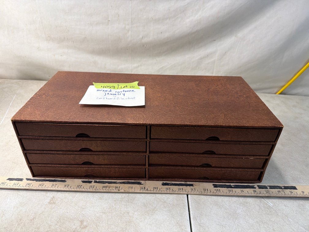 Costume Jewelry in Cardboard File Chest