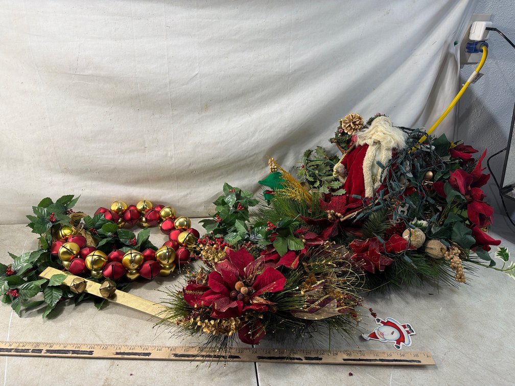 Christmas Wreath, Santa Centerpiece, and Floral Decor