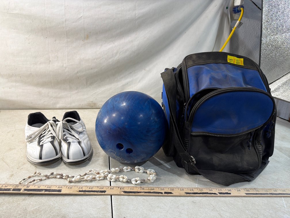 Bowling Ball, Shoes, Bag, and Shell Necklace