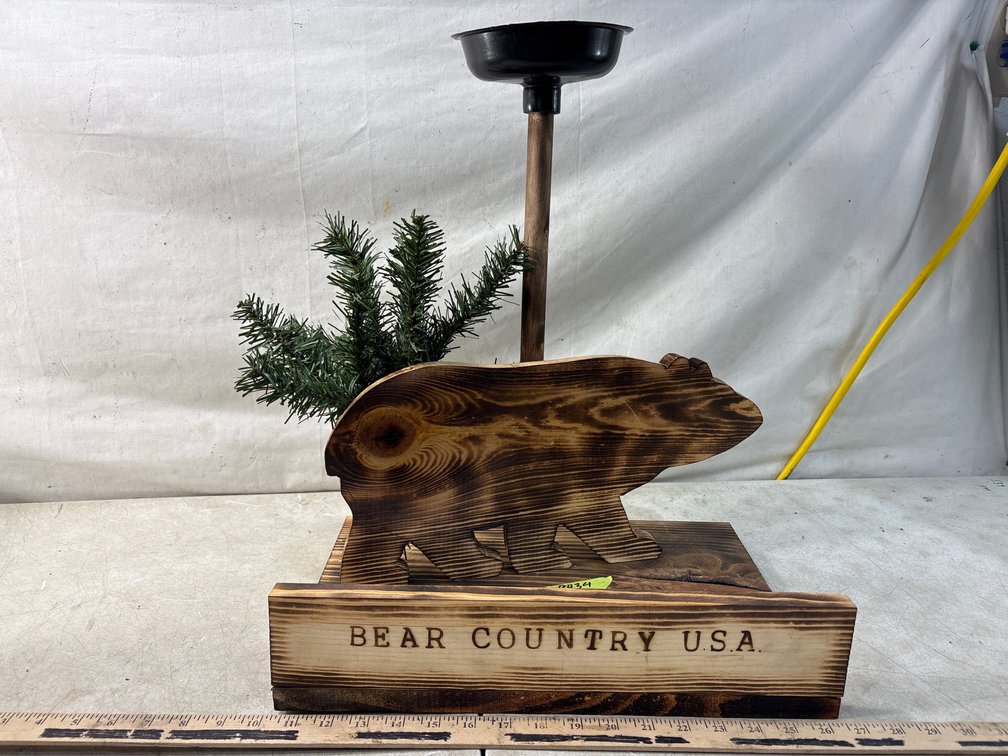 Bear Country U.S.A. Burnt Wood Bear Bird Bath Stand