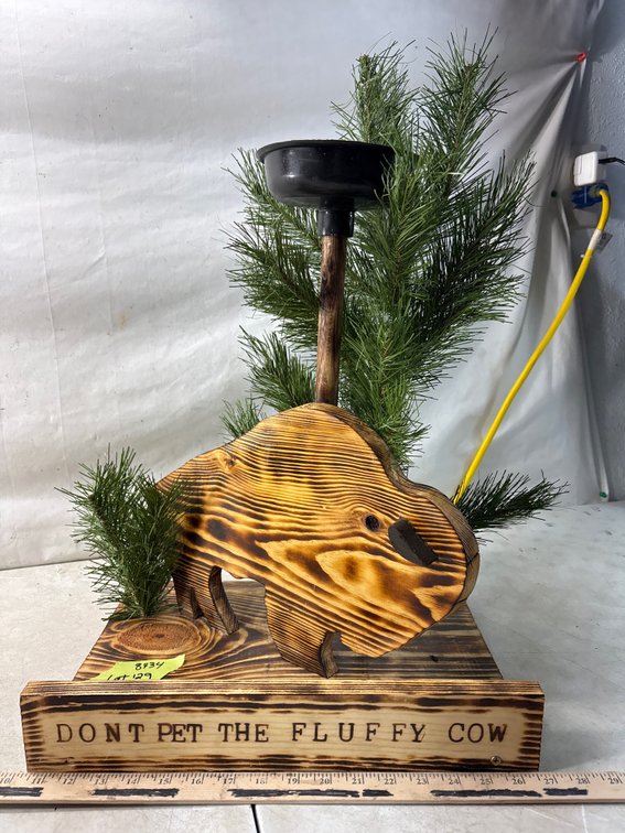 Rustic Torched Wood Bison Bird Bath Stand