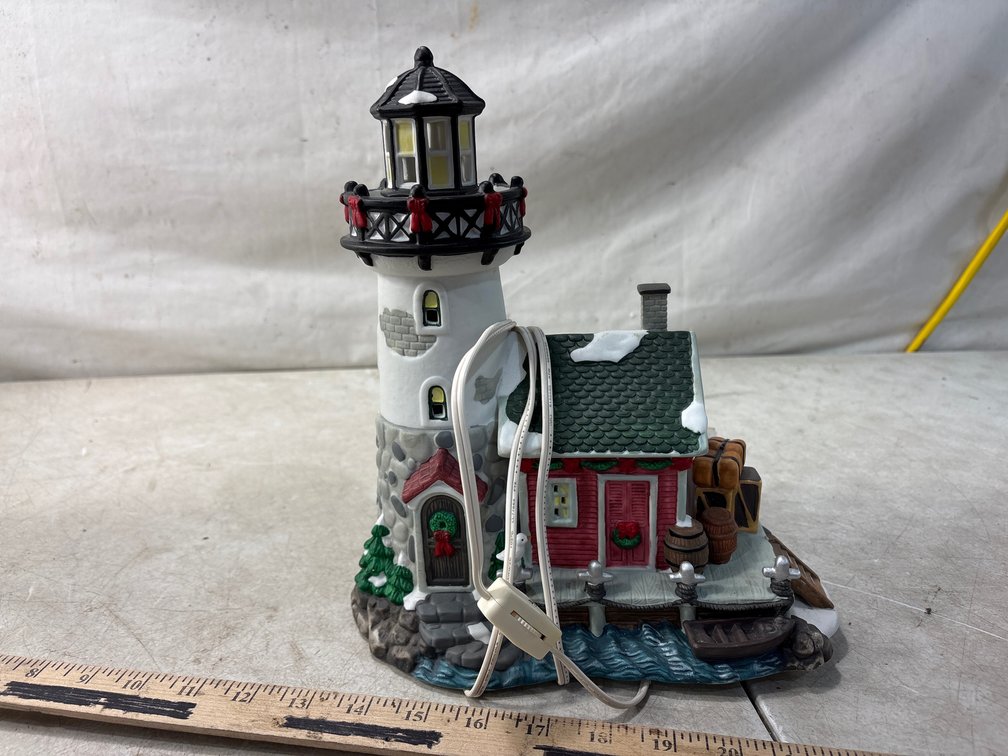 Illuminated Christmas Village Lighthouse and Cottage