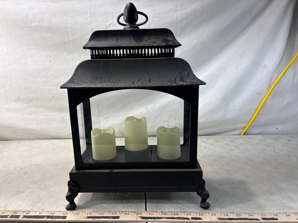 Black Metal Lantern with Flameless LED Pillar Candles