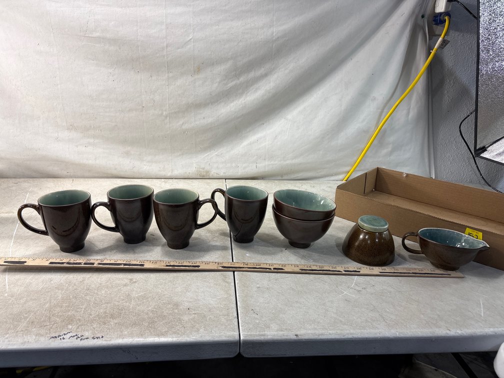 Brown and Celadon Glazed Ceramic Dishware