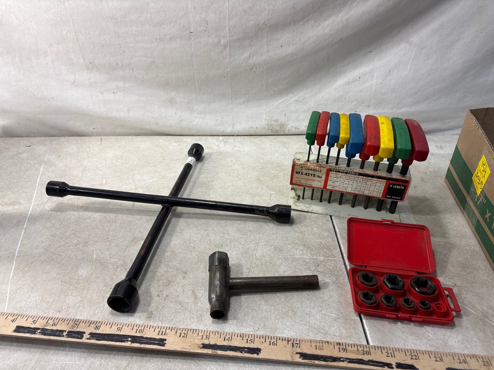 T-Handle Hex Key Set, Rethreading Die Set, and Lug Wrench