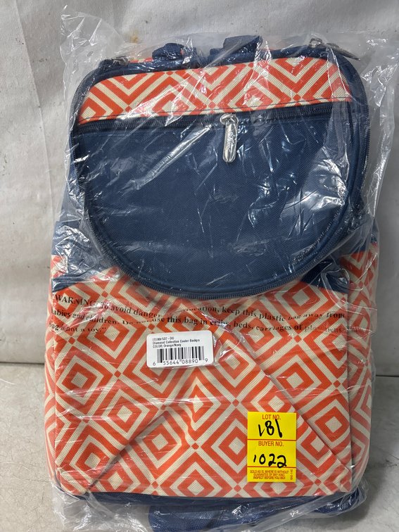 Cooler Backpack, Orange and Navy Diamond Pattern