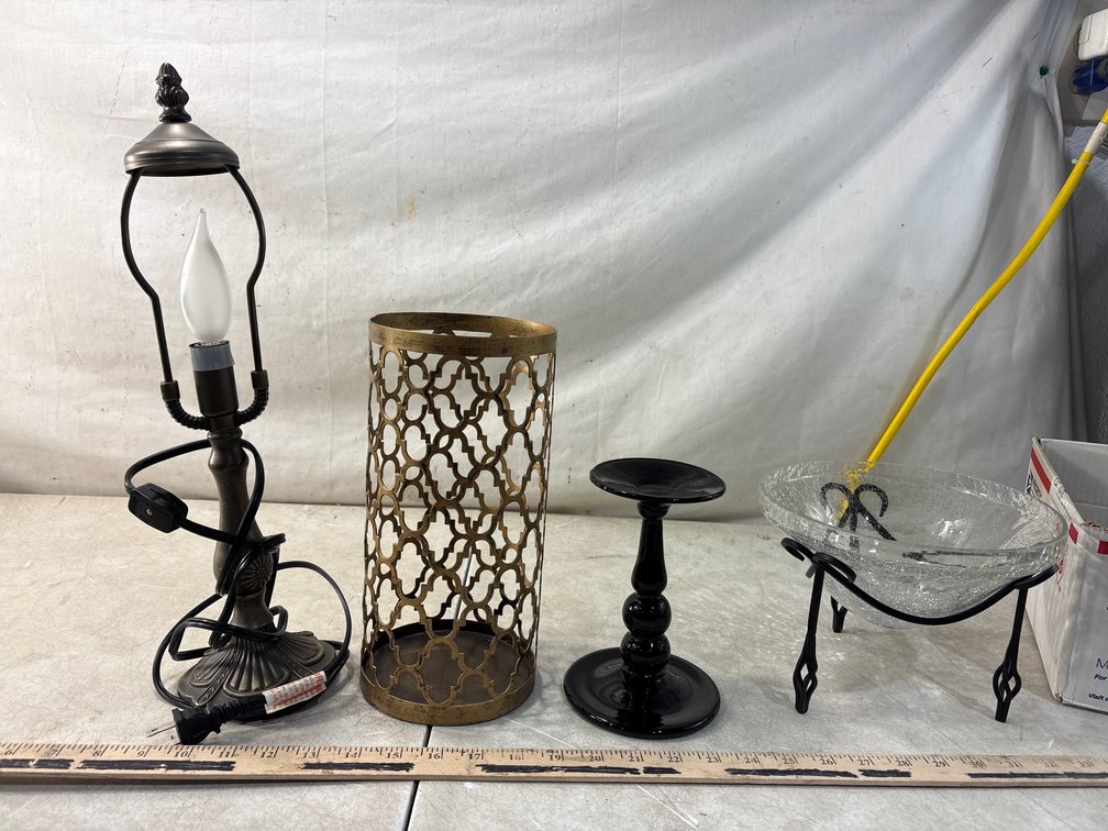 Accent Lamp, Metal Candle Sleeve, Candlestick, and Glass Bowl
