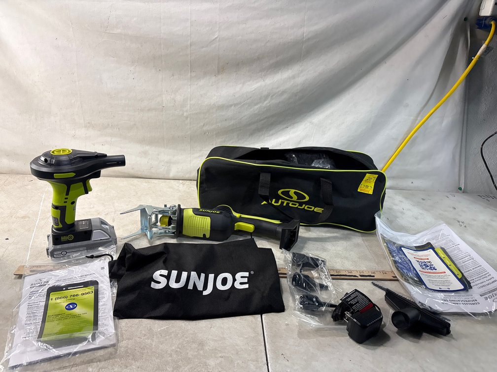 Sun Joe and Auto Joe 24V Cordless Inflator and Reciprocating Saw