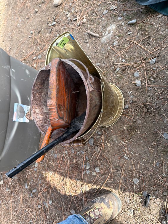 Brass Coal Scuttle with Metal Bucket and Shovel