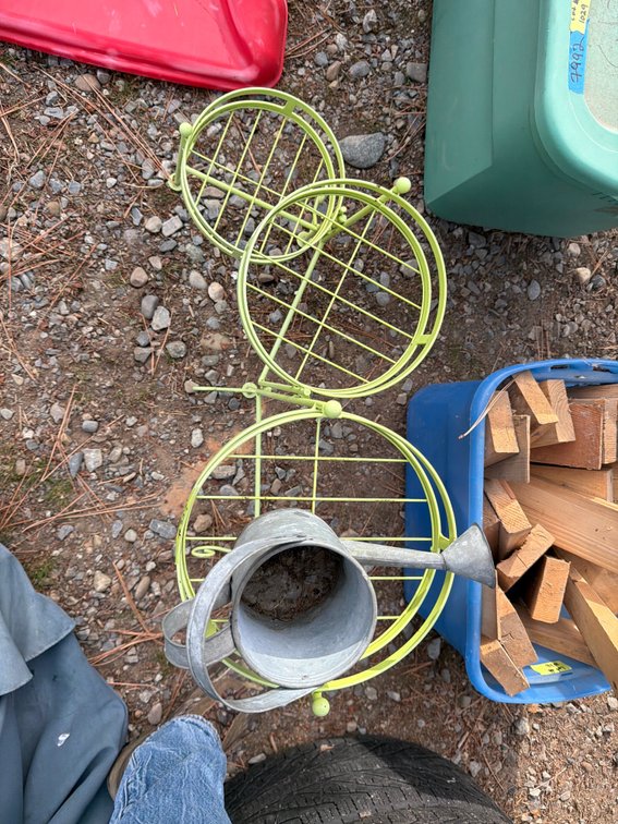 Tiered Metal Plant Stand and Galvanized Watering Can
