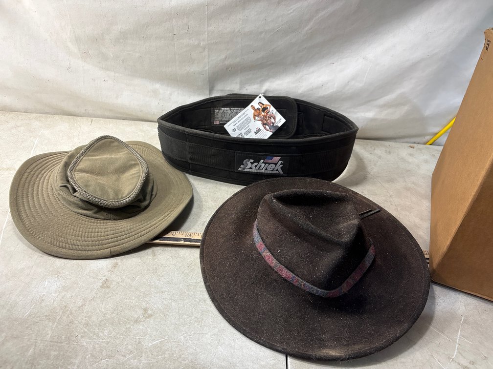 Weightlifting Belt and Wide-Brim Hat