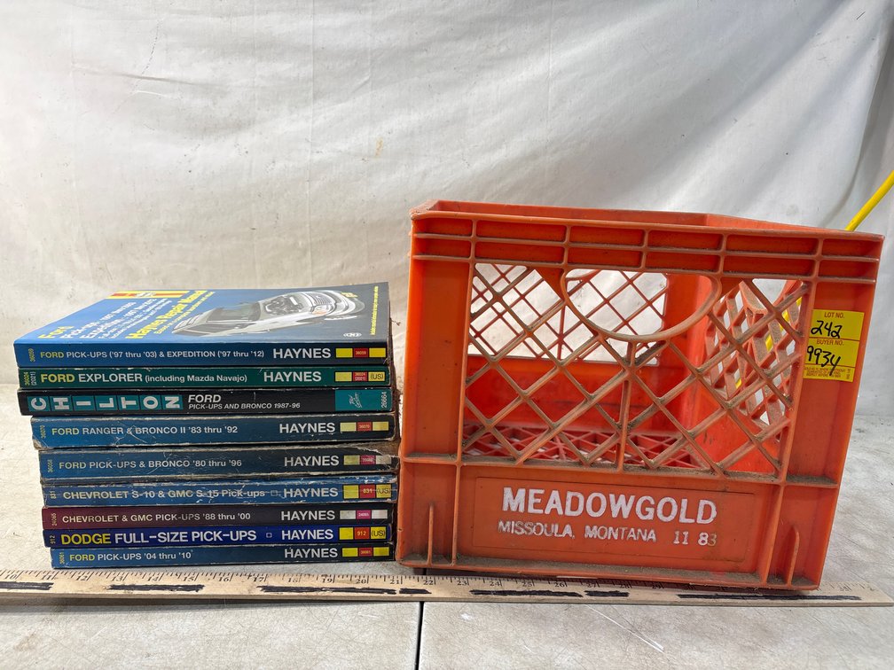 Automotive Repair Manuals with Milk Crate