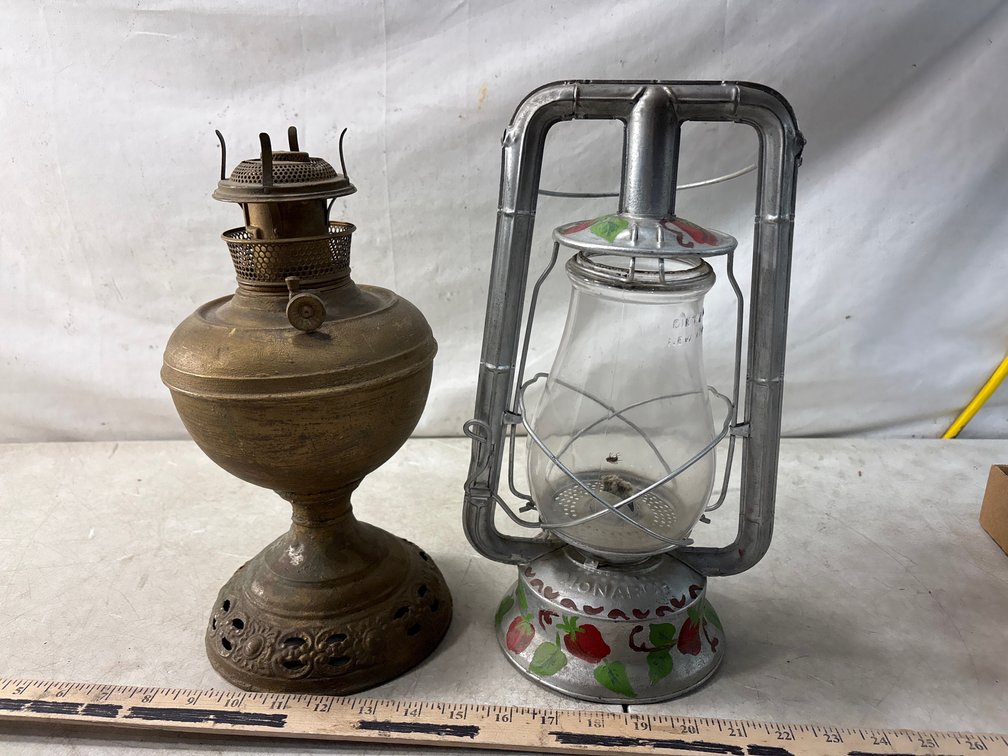 Kerosene Pedestal Lamp and Tubular Lantern