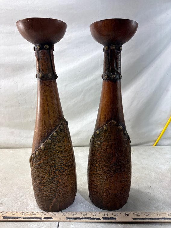 Turned Wood Candle Holder with Embossed Wrap