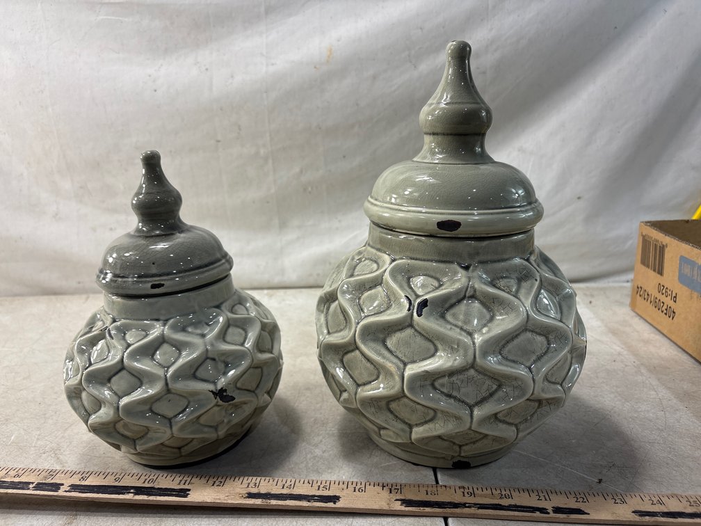 Ceramic Crackle-Glaze Lidded Jars